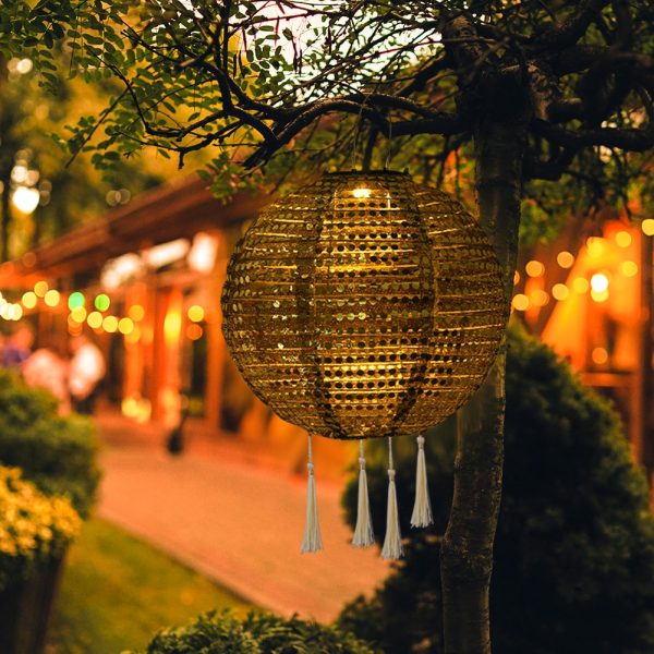 Gold Sequin Solar Hanging Lantern (20cm) | Solar Lights